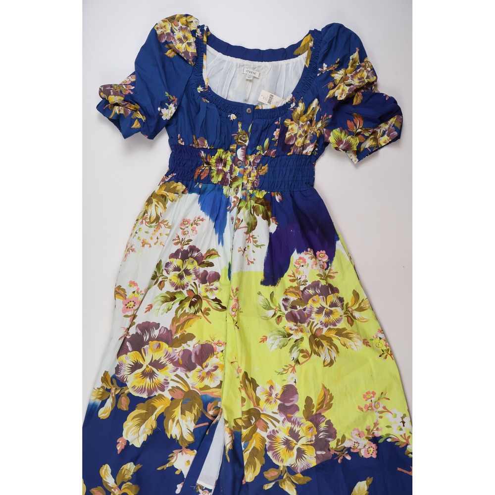 Maeve Anthropologie Midi Dress Blue Flora Floral M Cotton NWT MSRP 178